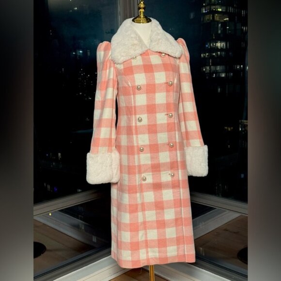 🆕 LOVESHACKFANCY 🧿 NWOT Sherry Plaid Faux Fur Coat, Crisp Peach, Sz S - Picture 11 of 15